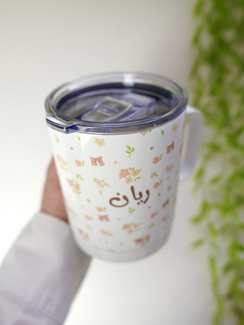 كوب ٤٠٠ مل - باترن ورد - مع اسم